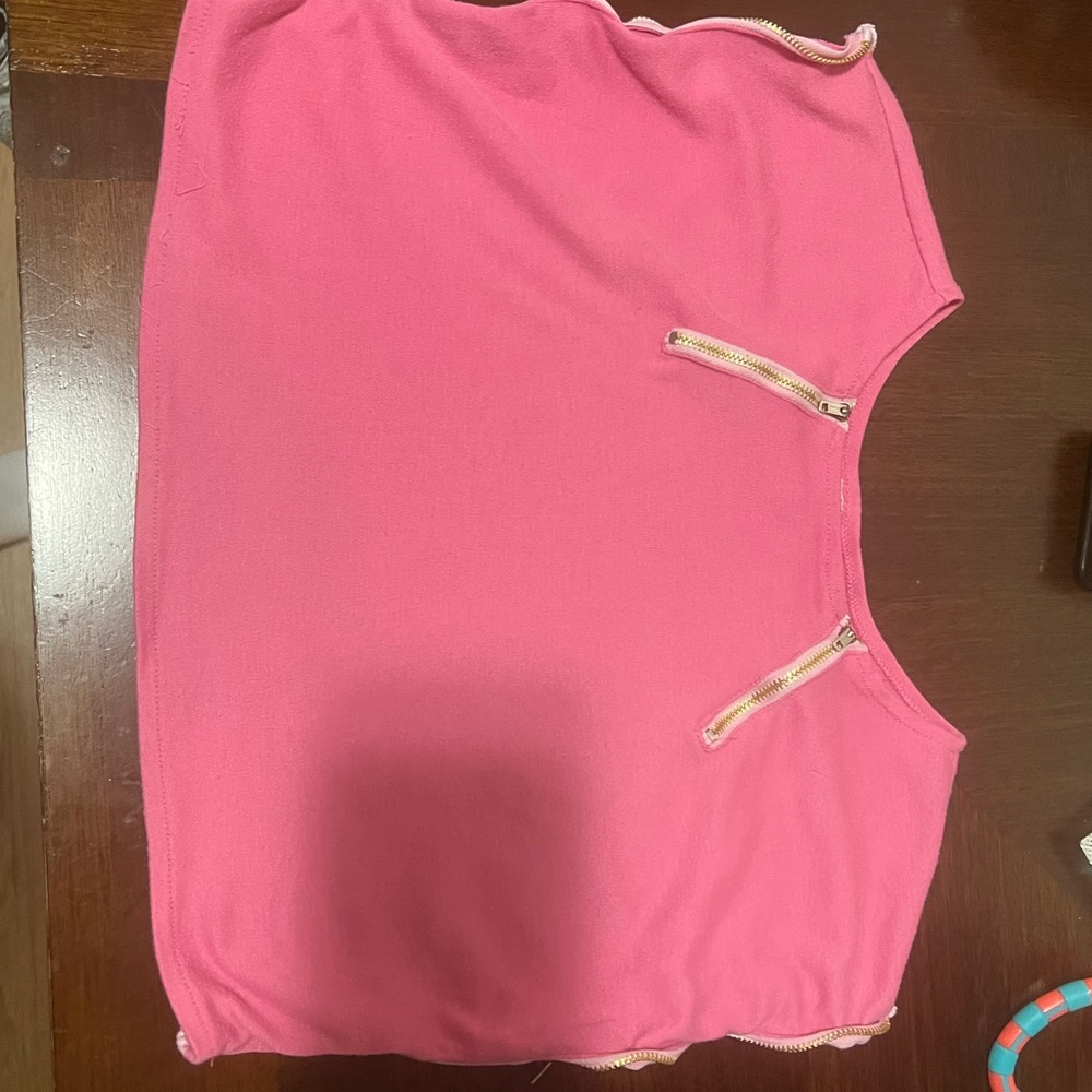 Pink Top with Gold Zipper Accents